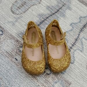 Mini Melissa Baby Girls Campana Gold Glitter Mary Jane Shoes Sz5